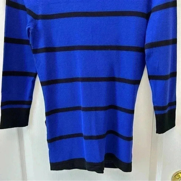 Ricki’s Wrap Front Sweater Deep V Neckline Thin Knit Blue Black Stripes  XS - Picture 8 of 15